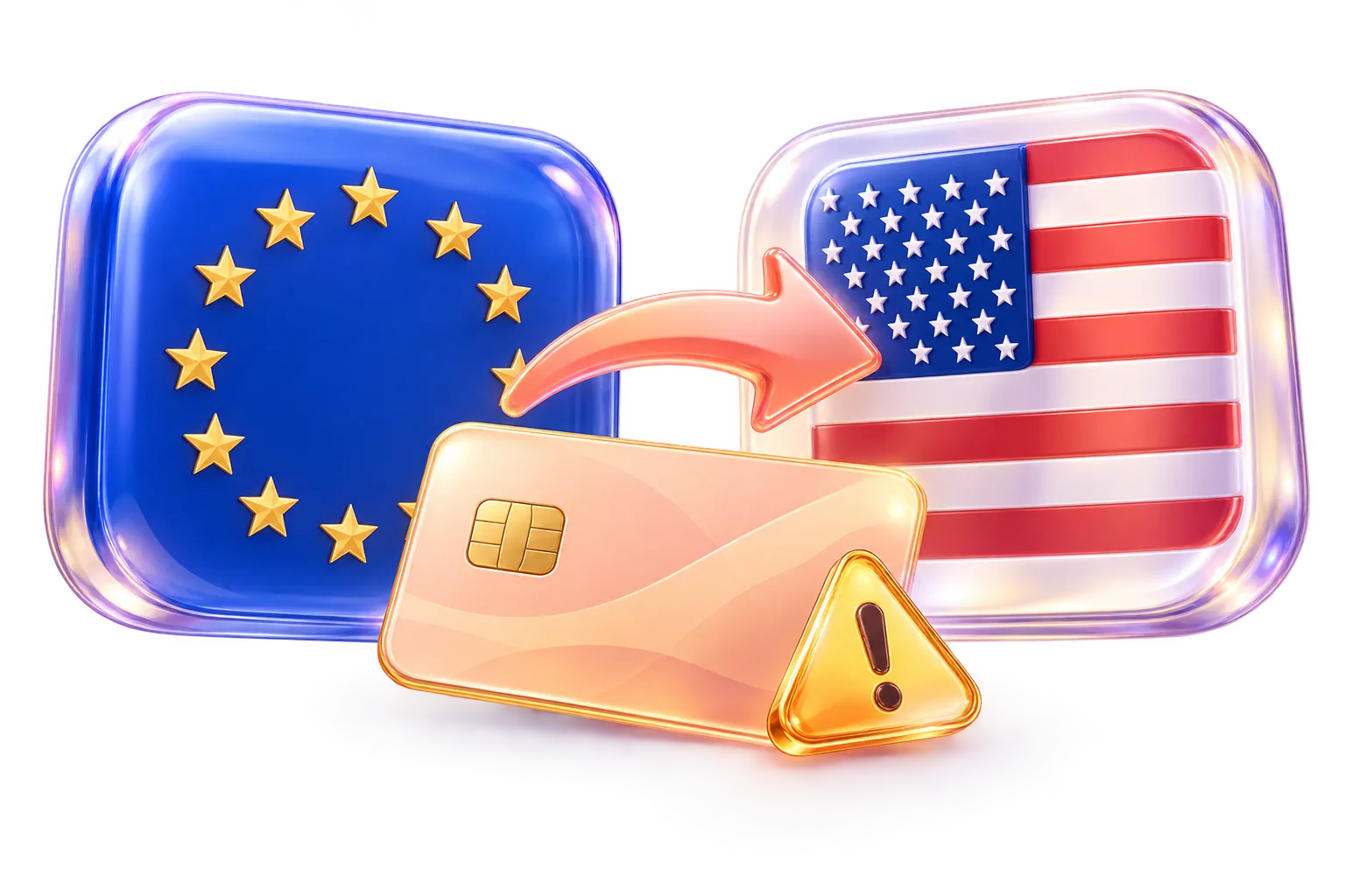 Conceptual EU to United States account-region change with a payment-card caution